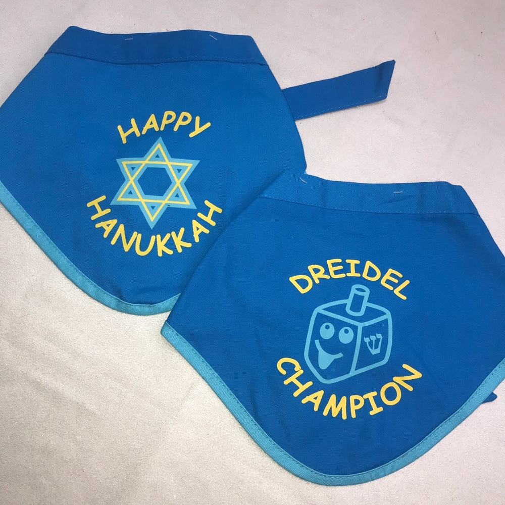Reversible Dog Pet Hanukkah Dreidel Bandana Blue